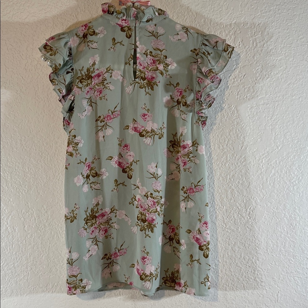 EXPRESS Floral Gramercy Blouse Ruffled Neckline & Flutter Sleeves Size XS NEW - Picture 4 of 10